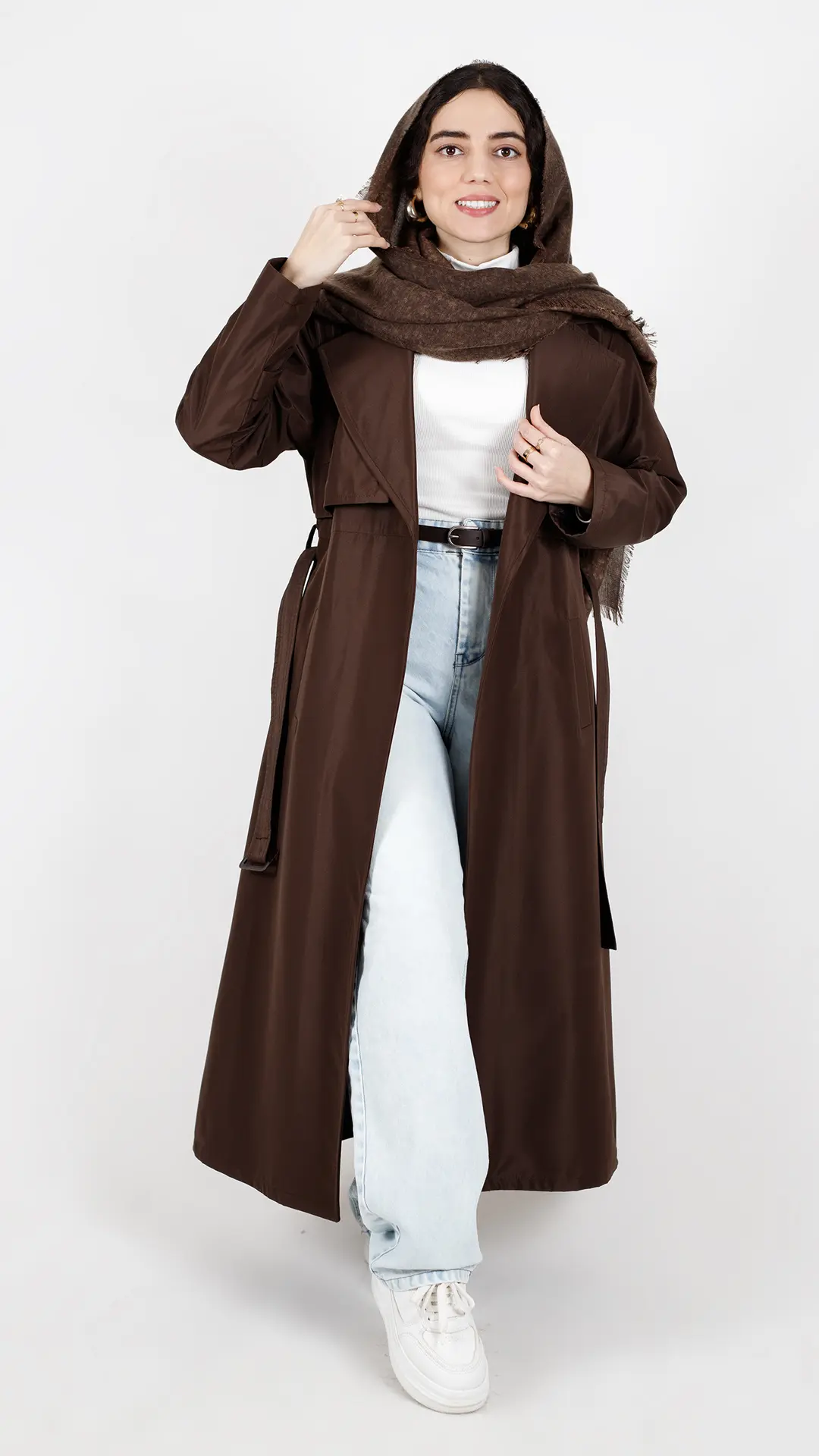 بارونی بلند آستردار سانتانا رنگ قهوه ای بارونی بلند آستردار سانتانا رنگ قهوه ای