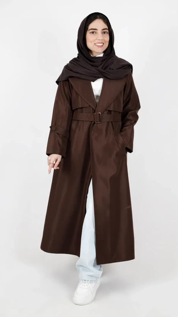 بارونی بلند آستردار سانتانا رنگ قهوه ای