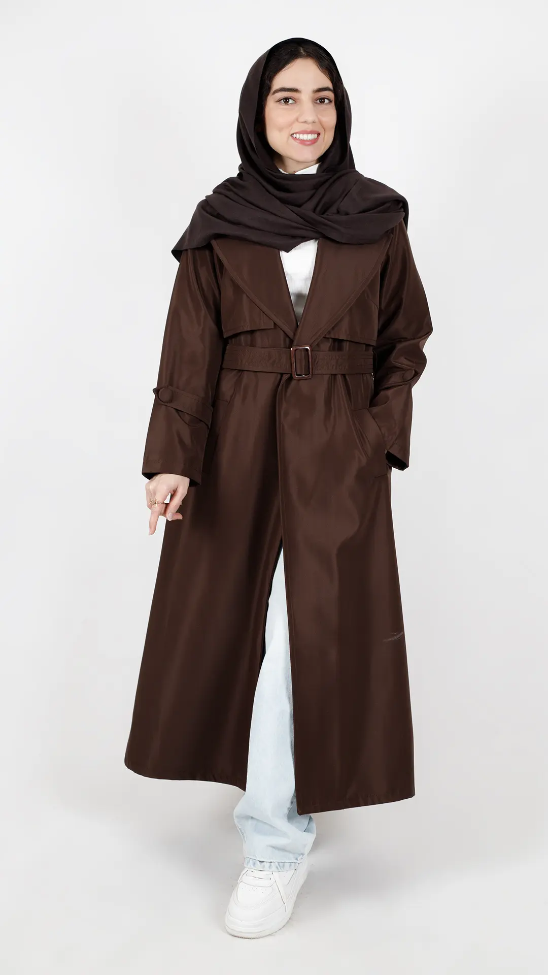 بارونی بلند آستردار سانتانا رنگ قهوه ای بارونی بلند آستردار سانتانا رنگ قهوه ای