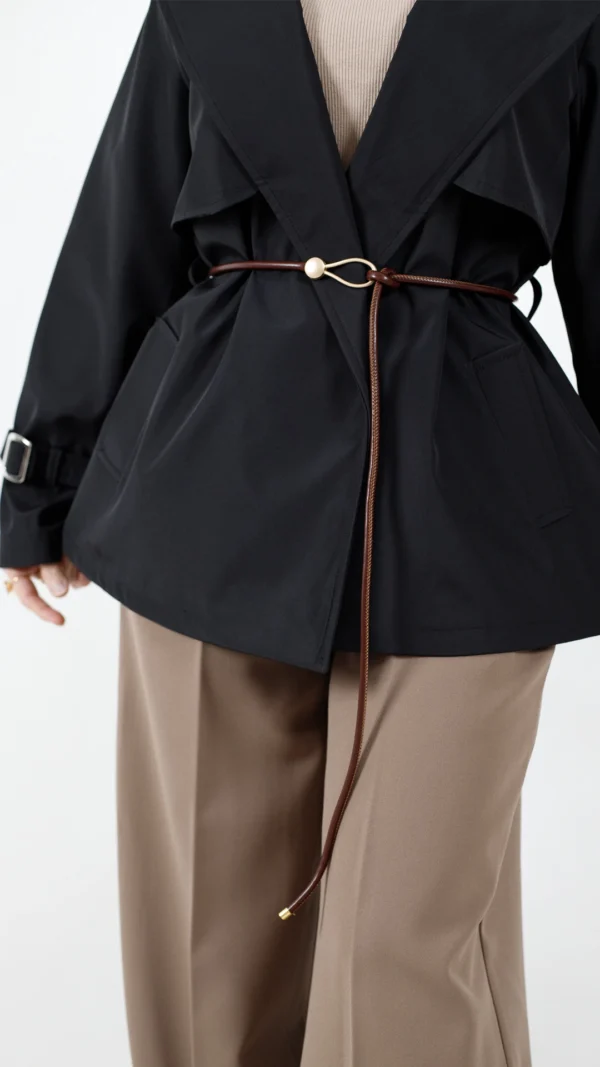 کمربند گره ای باریک رنگ قهوه ای