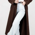 بارونی بلند آستردار سانتانا رنگ قهوه ای