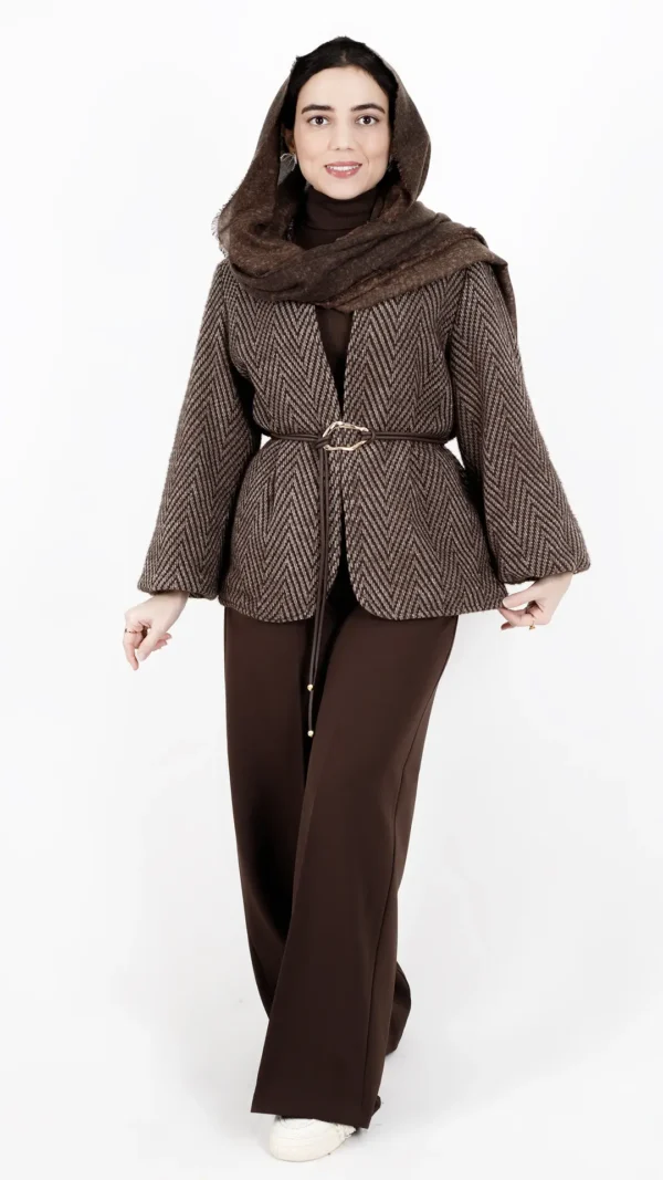 کت لمزو آستردار آستین پفی رنگ قهوه ای