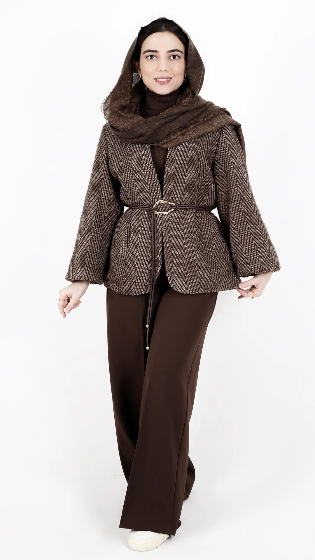 کت لمزو آستردار آستین پفی رنگ قهوه ای کت لمزو آستردار آستین پفی رنگ قهوه ای