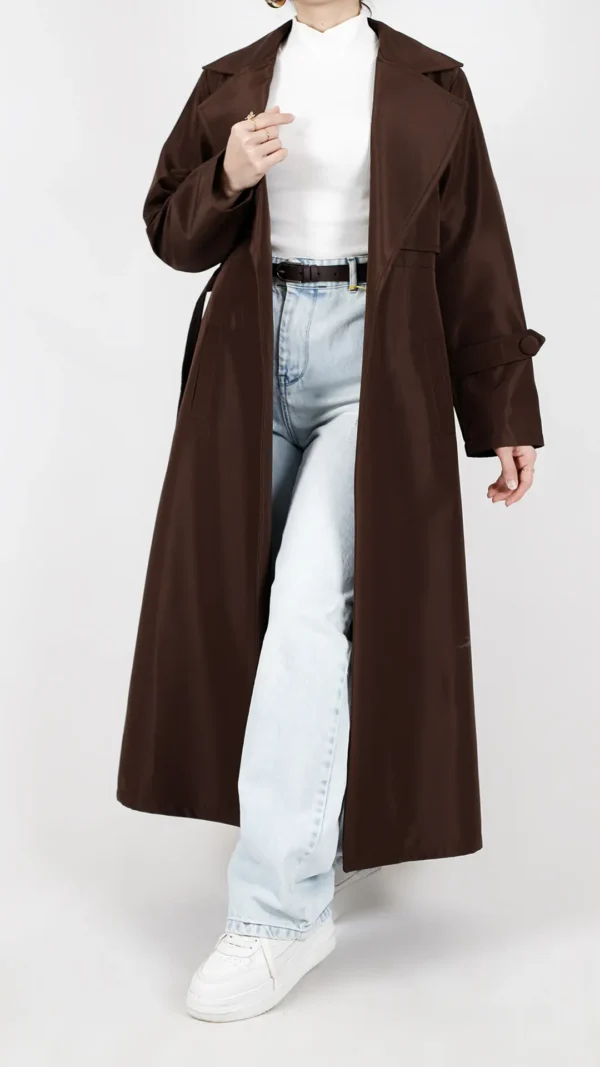 بارونی بلند آستردار سانتانا رنگ قهوه ای