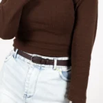 بلوز کبریتی یقه اسکی رنگ قهوه ای