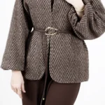 کت لمزو آستردار آستین پفی رنگ قهوه ای