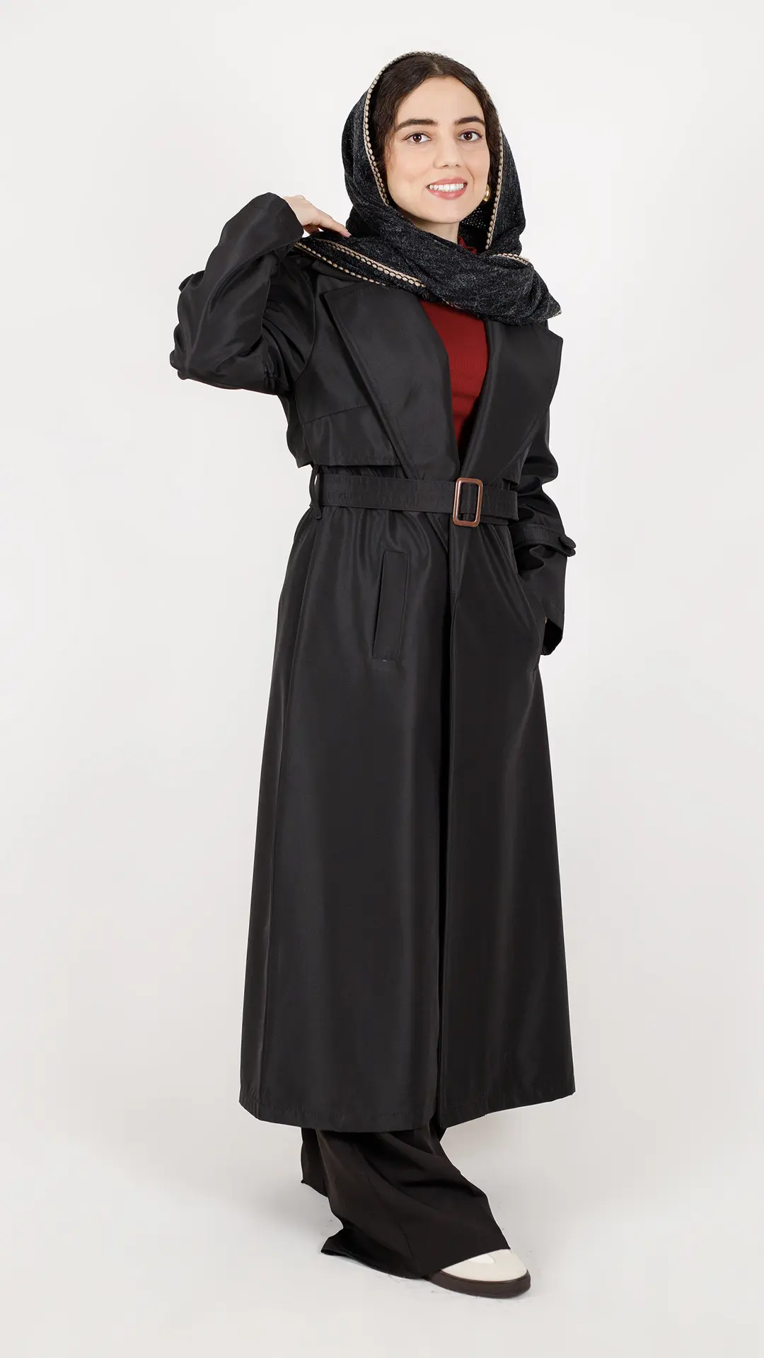 بارونی بلند آستردار سانتانا رنگ مشکی بارونی بلند آستردار سانتانا رنگ مشکی