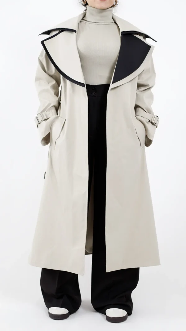 بارانی دو یقه بلند آستردار رنگ کرم استخونی