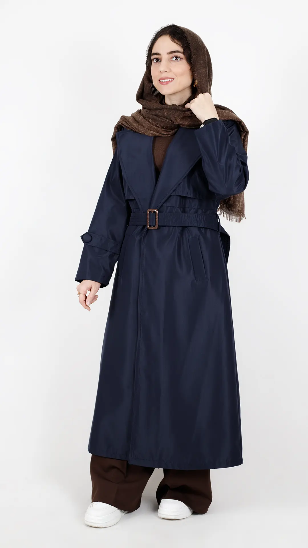 بارونی بلند آستردار سانتانا رنگ سرمه ای بارونی بلند آستردار سانتانا رنگ سرمه ای