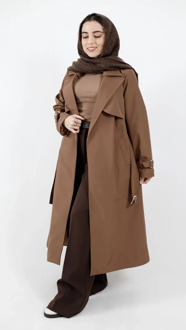 بارونی بلند استردار ضد اب مدل بیسیک رنگ قهوه ای