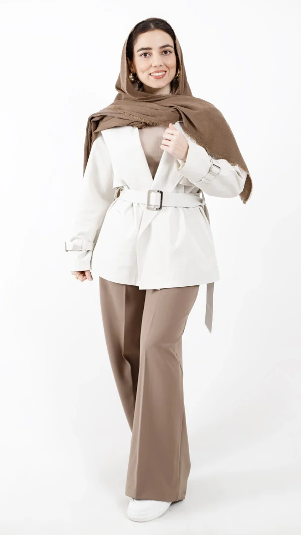 بارونی کوتاه آستردار رنگ کرم استخونی