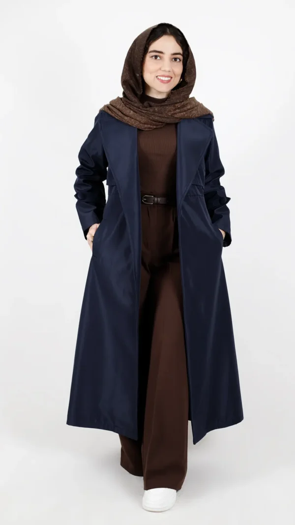 بارونی بلند آستردار سانتانا رنگ سرمه ای