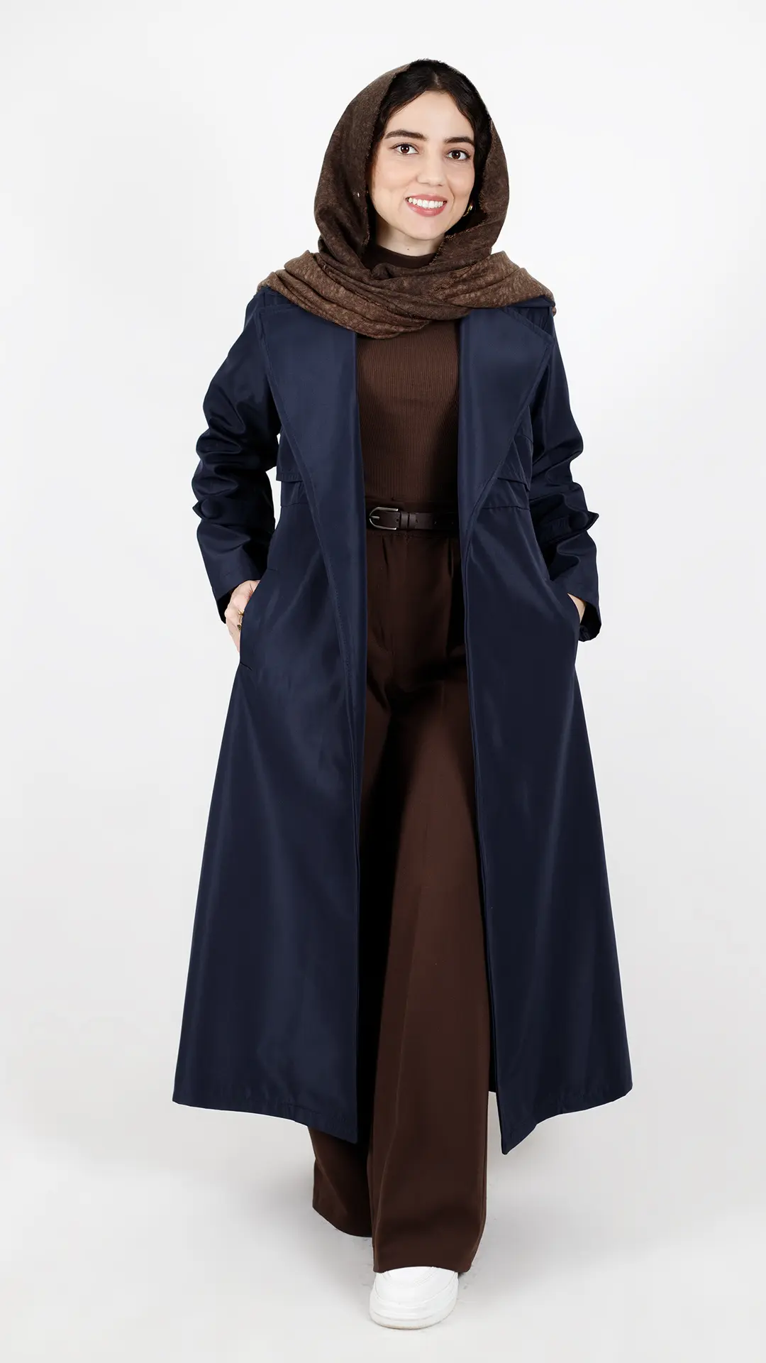 بارونی بلند آستردار سانتانا رنگ سرمه ای بارونی بلند آستردار سانتانا رنگ سرمه ای