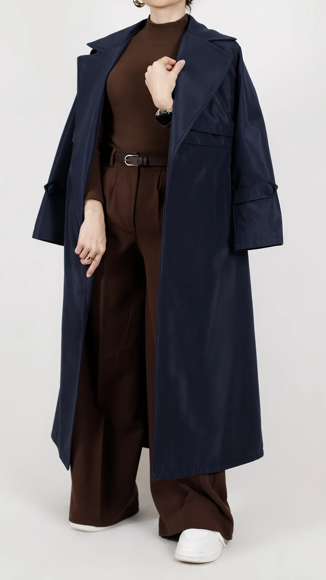 بارونی بلند آستردار سانتانا رنگ سرمه ای بارونی بلند آستردار سانتانا رنگ سرمه ای