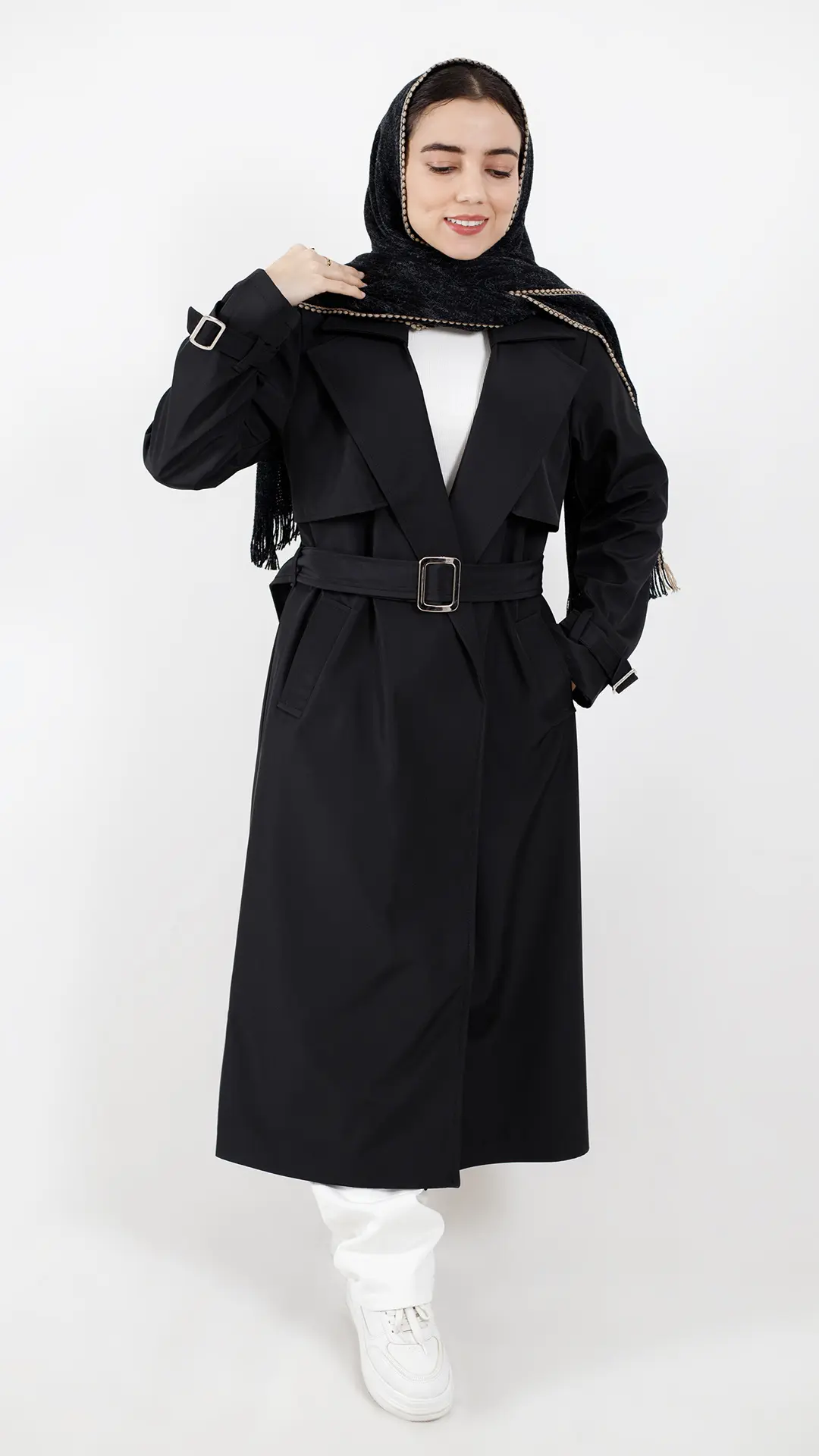 بارونی بلند استردار ضد اب مدل بیسیک رنگ مشکی بارونی بلند استردار ضد اب مدل بیسیک رنگ مشکی