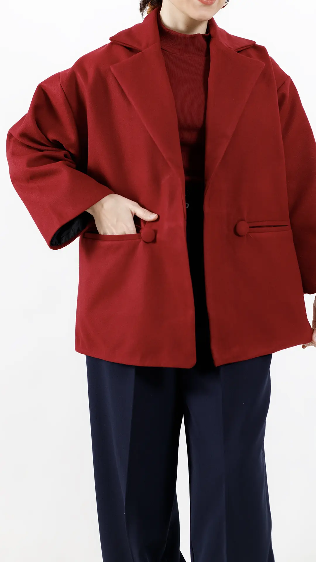 کت فوتر آستردار دودکمه رنگ زرشکی کت فوتر آستردار دودکمه رنگ زرشکی