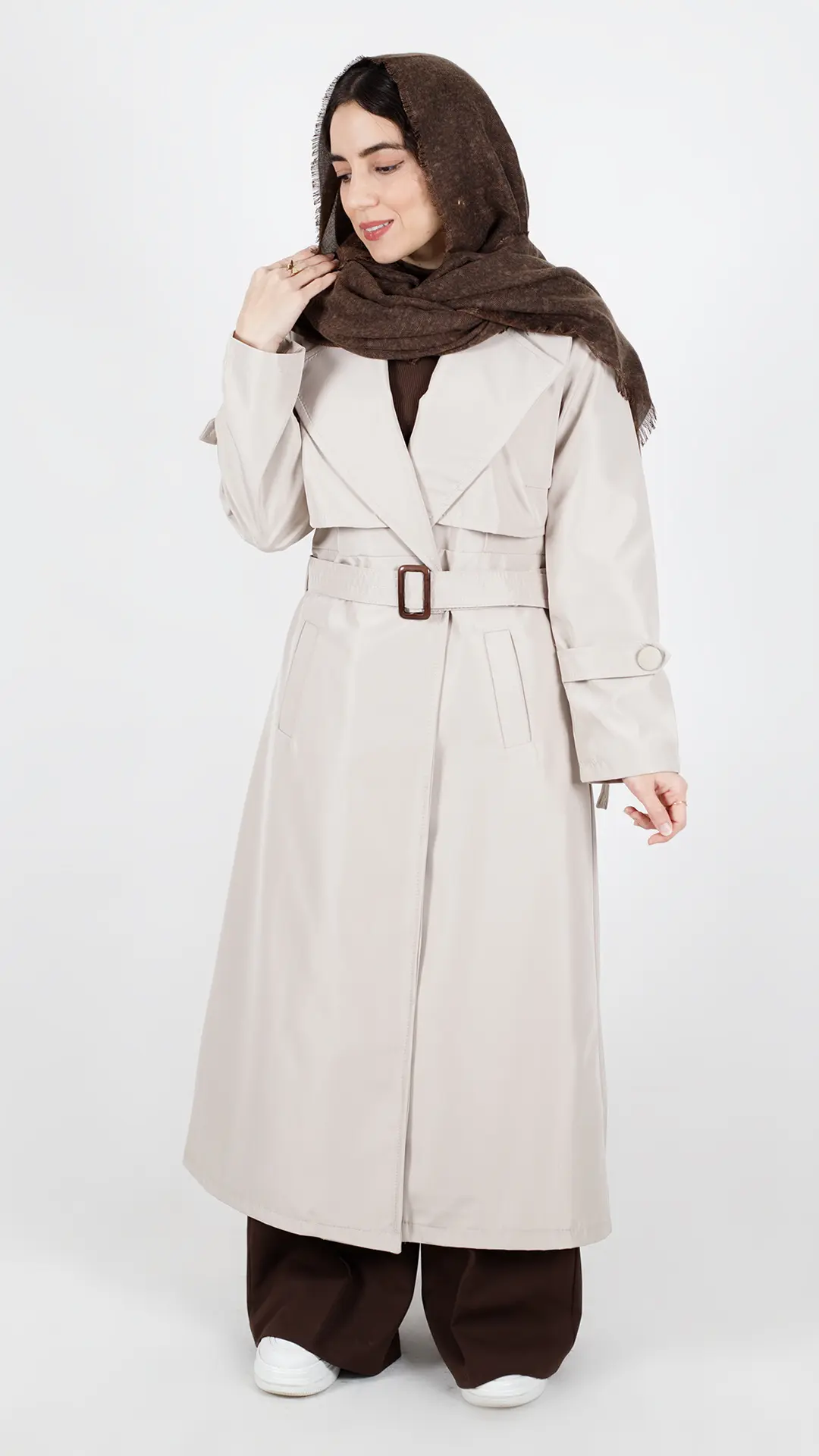 بارونی بلند آستردار سانتانا رنگ کرمی بارونی بلند آستردار سانتانا رنگ کرمی