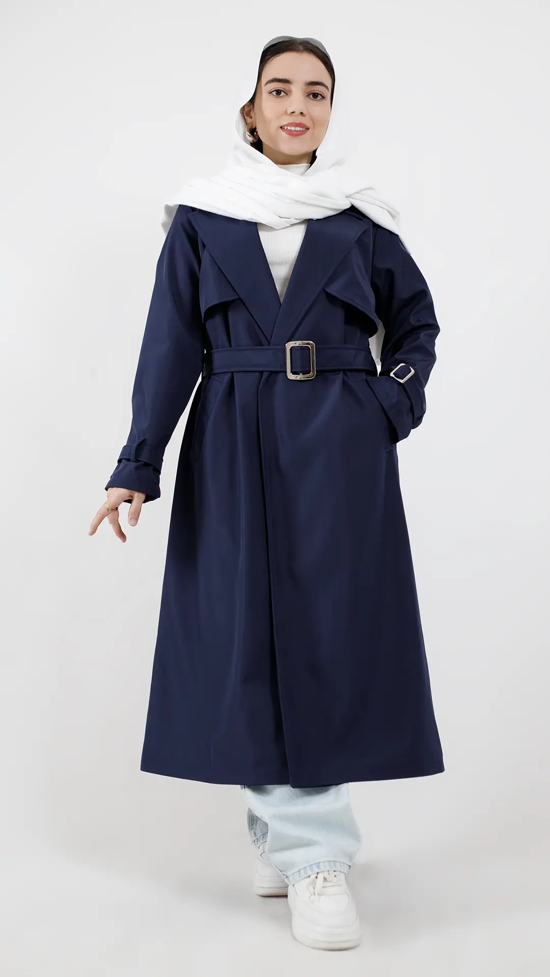 بارونی بلند استردار ضد اب مدل بیسیک رنگ سرمه ای بارونی بلند استردار ضد اب مدل بیسیک رنگ سرمه ای