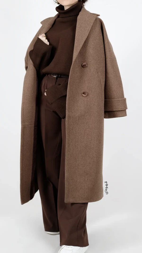 پالتو فوتر بلند آستردار - پانیز رنگ قهوه ای