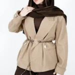 کت فوتر کوتاه آستردار رنگ نسکافه ای