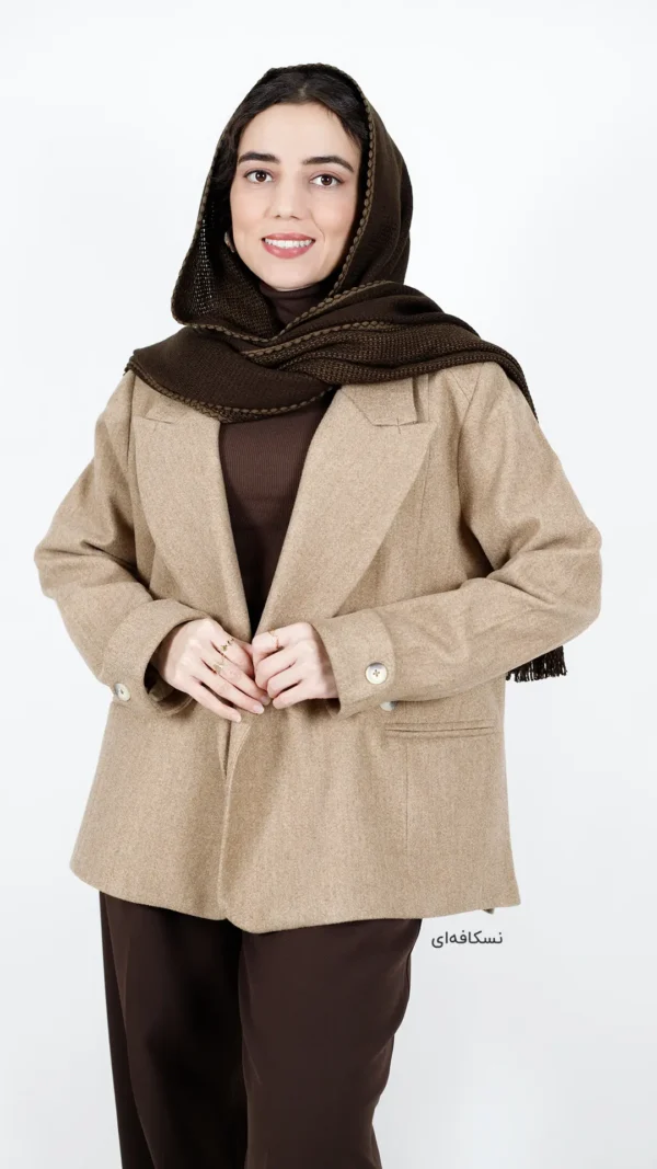 کت فوتر کوتاه آستردار رنگ نسکافه ای