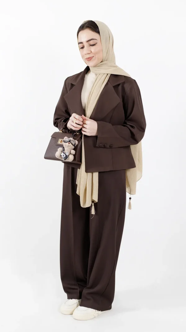 ست کت و شلوار سلین رنگ قهوه ای