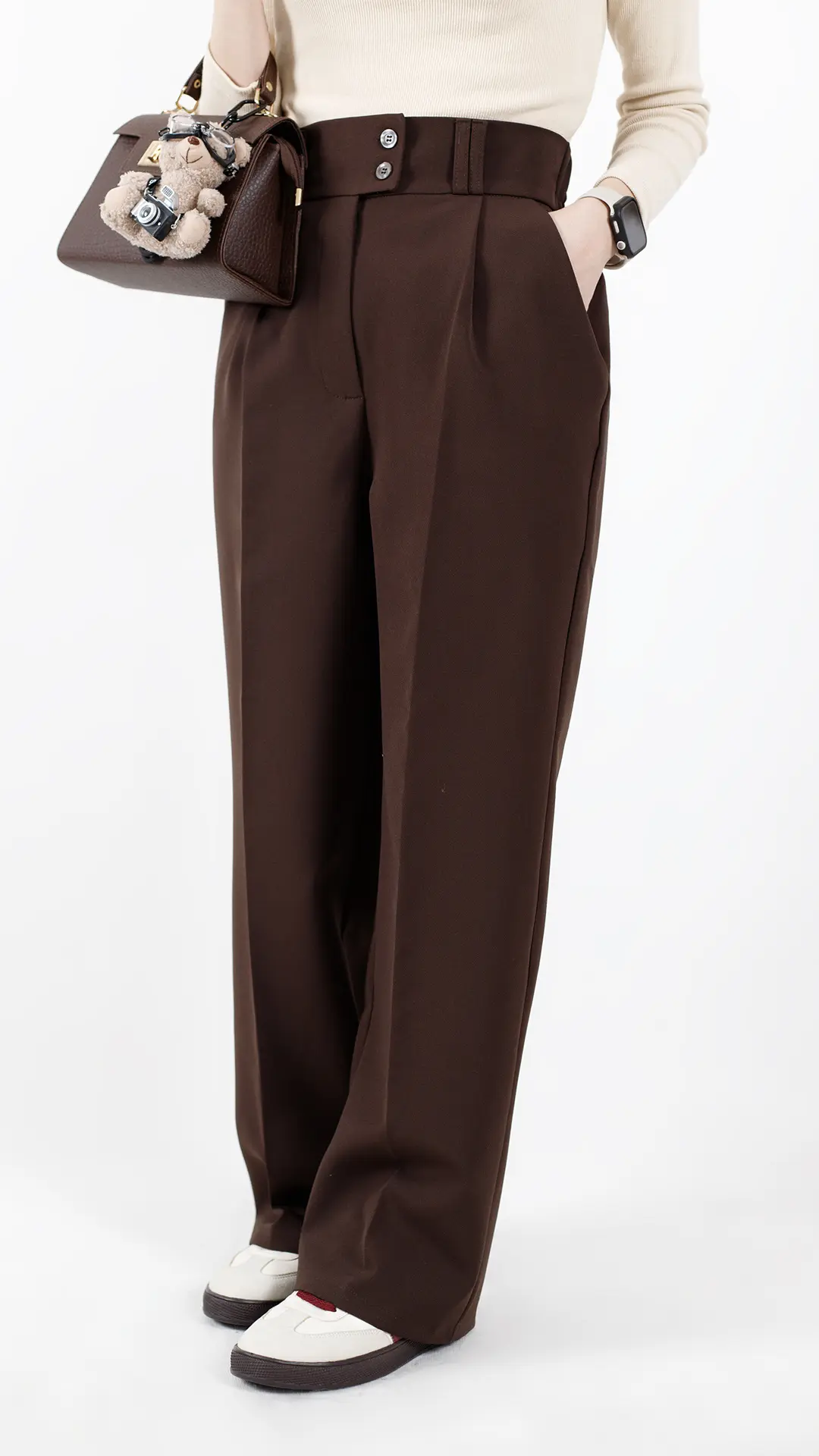 شلوار نیم بگ لوپ رنگ قهوه ایر شلوار نیم بگ لوپ رنگ قهوه ای