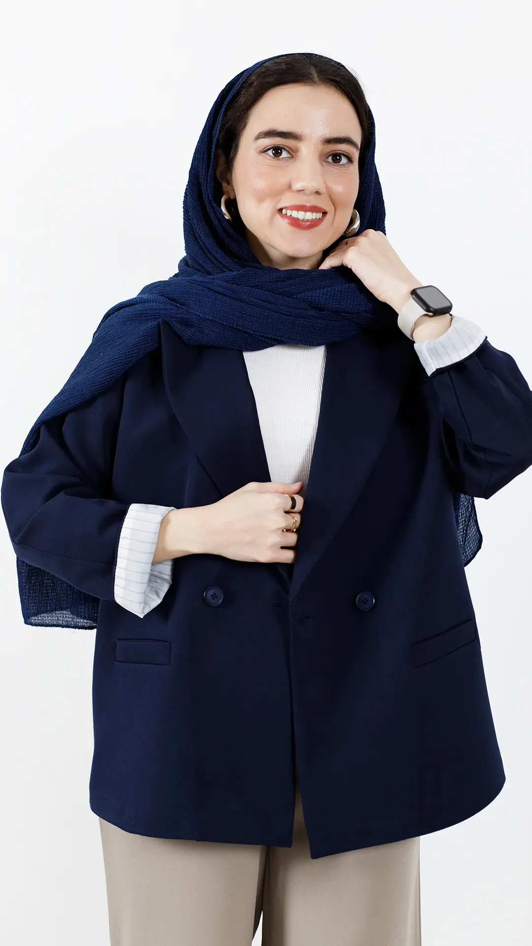 کت دو دکمه آستین راه راه رنگ سرمه ای کت دو دکمه آستین راه راه رنگ سرمه ای