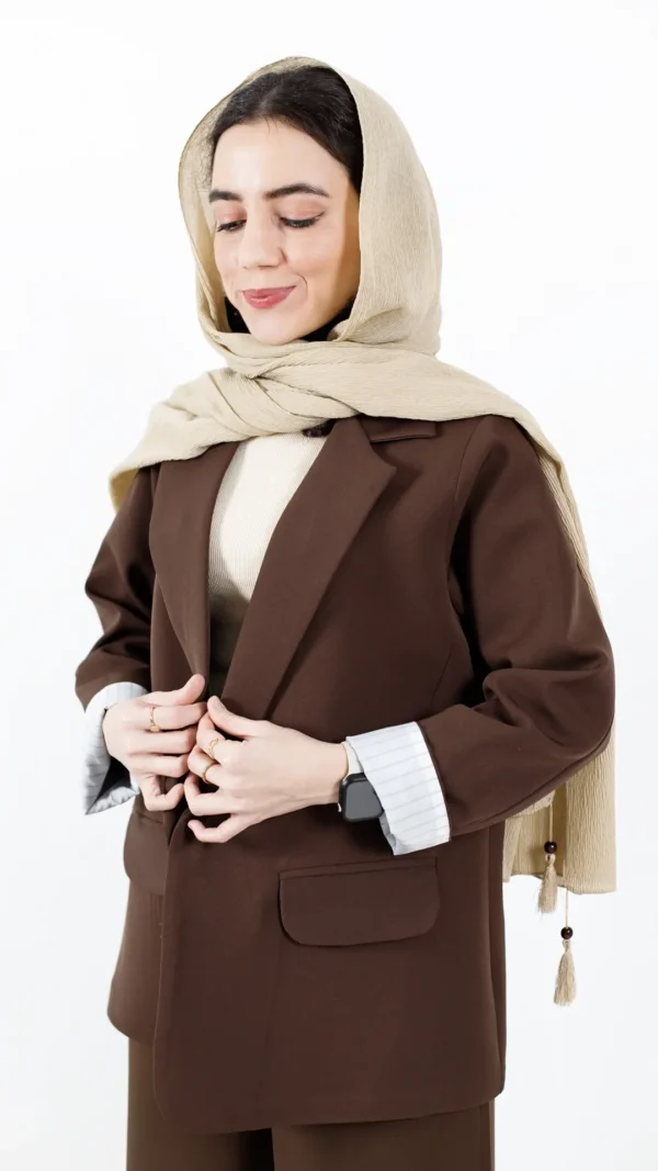 کت بلوئه آستین راه راه رنگ قهوه ای