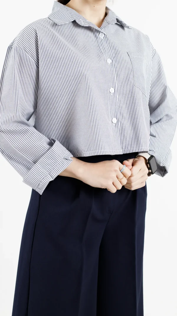 شومیز کراپ راه راه رنگ سرمه ای