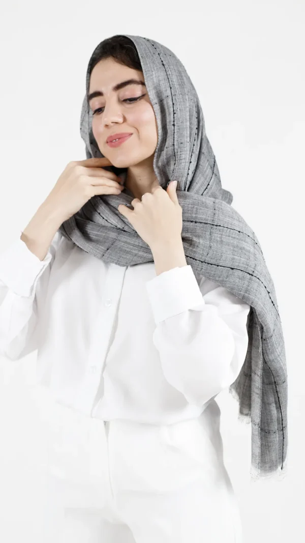 شال لینن چهار خونه رنگ ذغالی