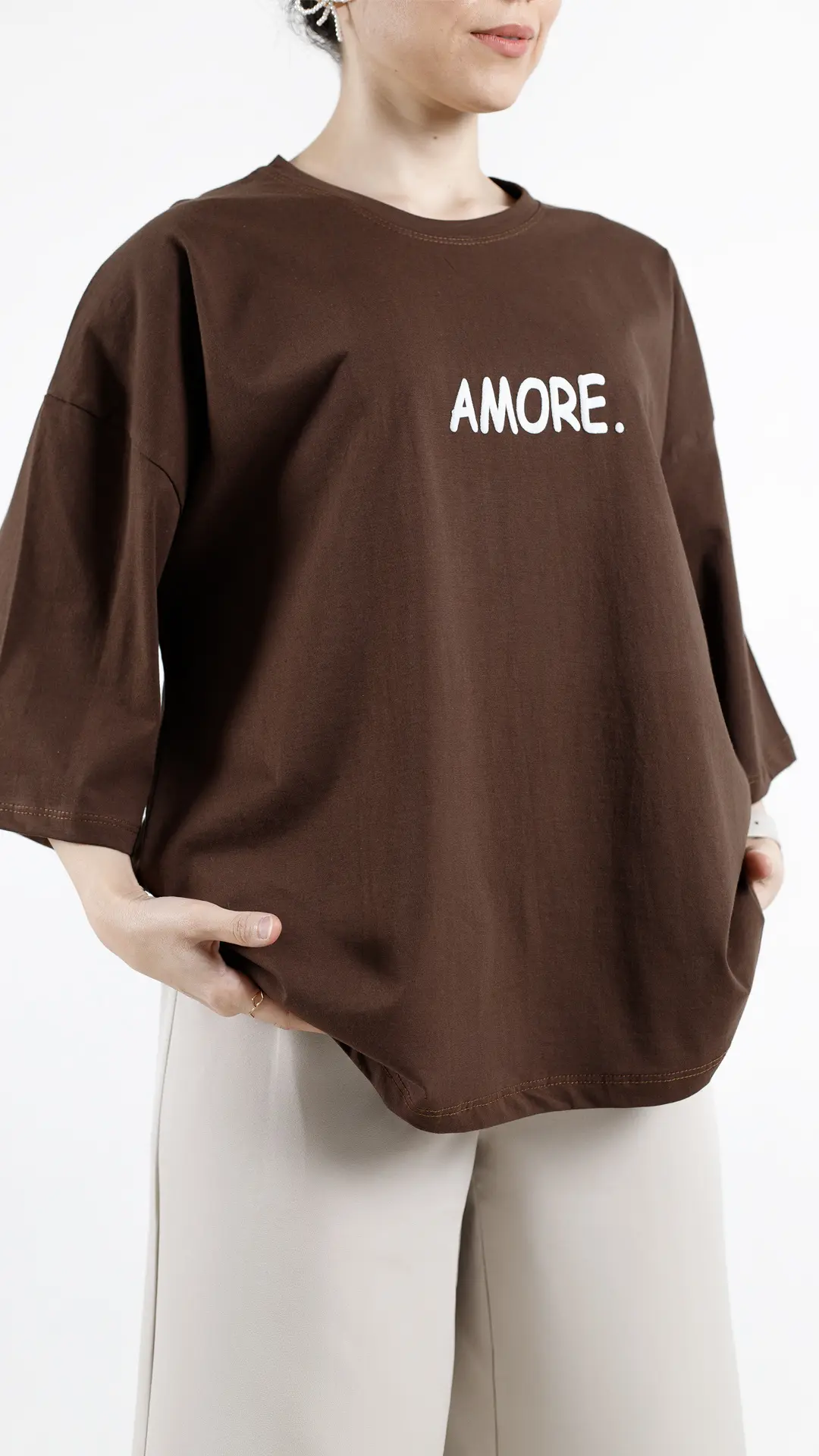 تیشرت AMORE رنگ قهوه ای تیشرت AMORE رنگ قهوه ای