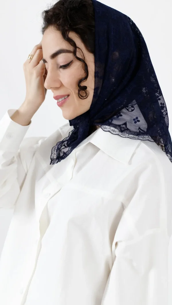 مینی اسکارف طرحدار رنگ سرمه ای