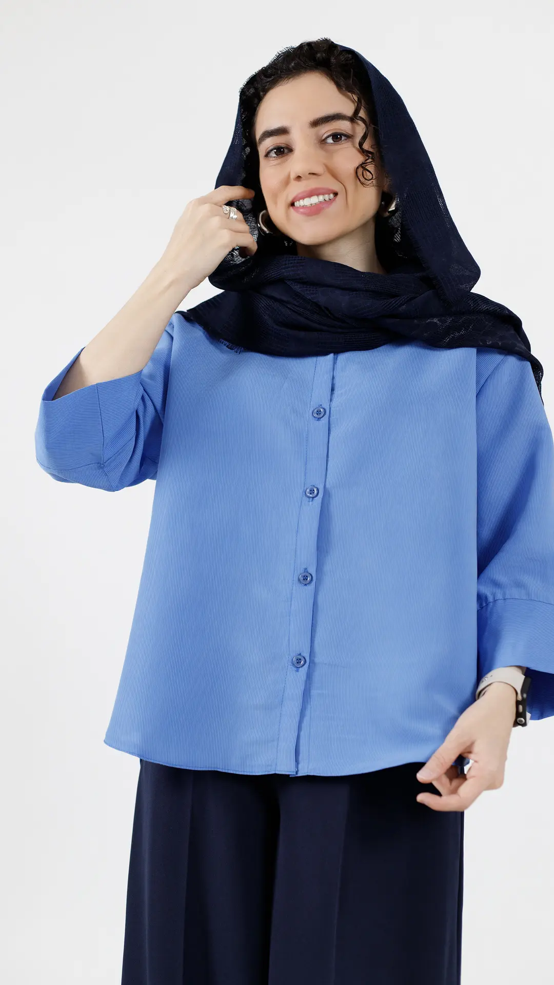 شومیز پری میله ای رنگ آبی شومیز پری میله ای رنگ آبی