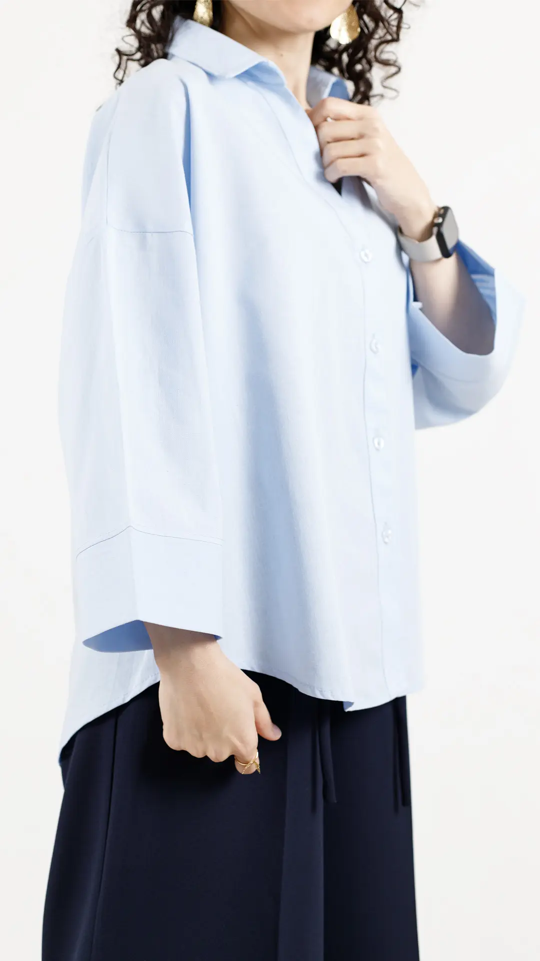 شومیز یقه هفت لینن رنگ آبی شومیز یقه هفت لینن رنگ آبی